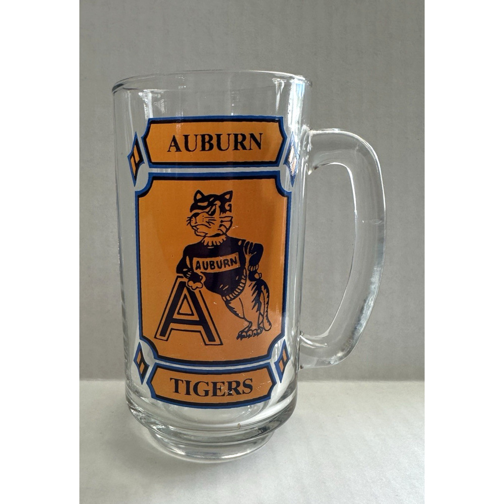 Auburn University Tigers Glass Beer Stein Mug Retro Mascot Logo War Eagle VTG